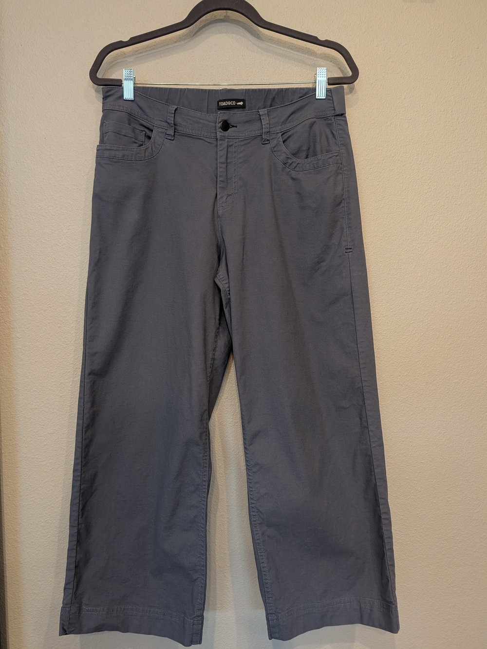 Toad&Co Earthworks Wide Leg Crop Canvas Pants Organic Cotton Blue Grey - Size 10